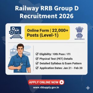 Read more about the article Railway RRB Group D Recruitment 2026: Apply Online for 22,000 Level-1 Posts | Eligibility, Syllabus & Dates