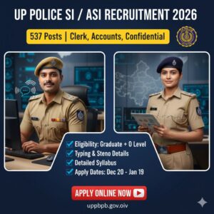 Read more about the article UP Police SI Confidential & ASI Clerk/Accounts Recruitment 2026: Apply Online for 537 Posts | Eligibility, Syllabus & Dates