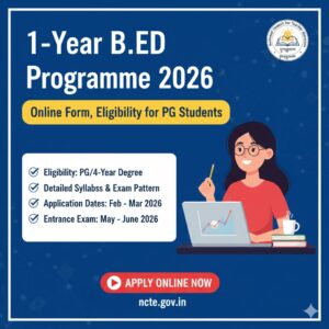 Read more about the article One Year B.Ed Programme 2026: Online Form, Eligibility for PG Students, Syllabus & Admission Process