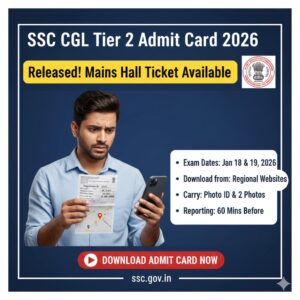 Read more about the article SSC CGL Tier 2 Admit Card 2026 Released: Download Mains Hall Ticket for 18-19 Jan Exam | Direct Link & Exam Timing