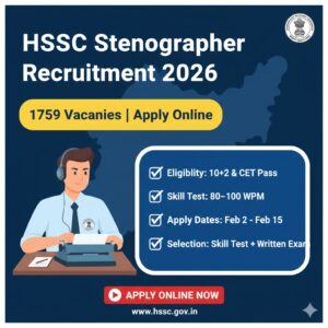 Read more about the article HSSC Stenographer Recruitment 2026: Apply Online for 1759 Vacancies