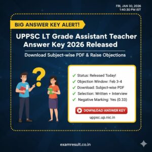 Read more about the article UPPSC LT Grade Assistant Teacher Answer Key 2026 Released: Download Subject-wise PDF & Raise Objections at uppsc.up.nic.in