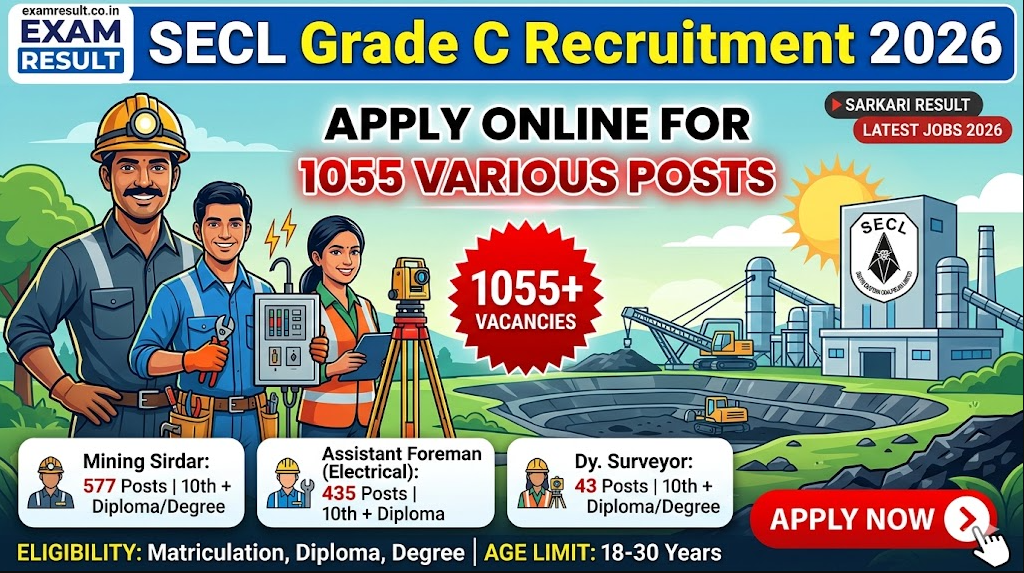 SECL Grade C Recruitment 2026 Apply Online For 1055 Various Posts.