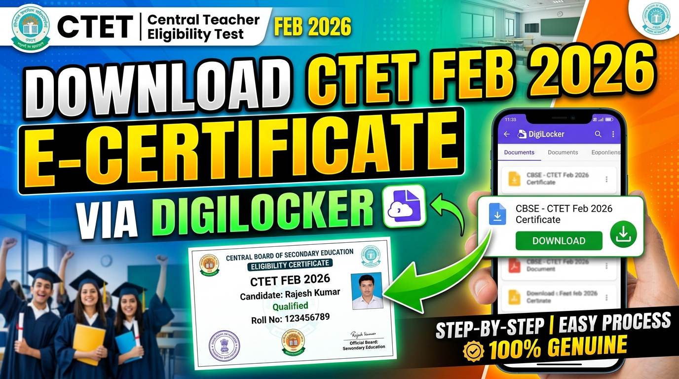 CBSE CTET February 2026 Result Check Online and E-Certificate Download from DigiLocker App.