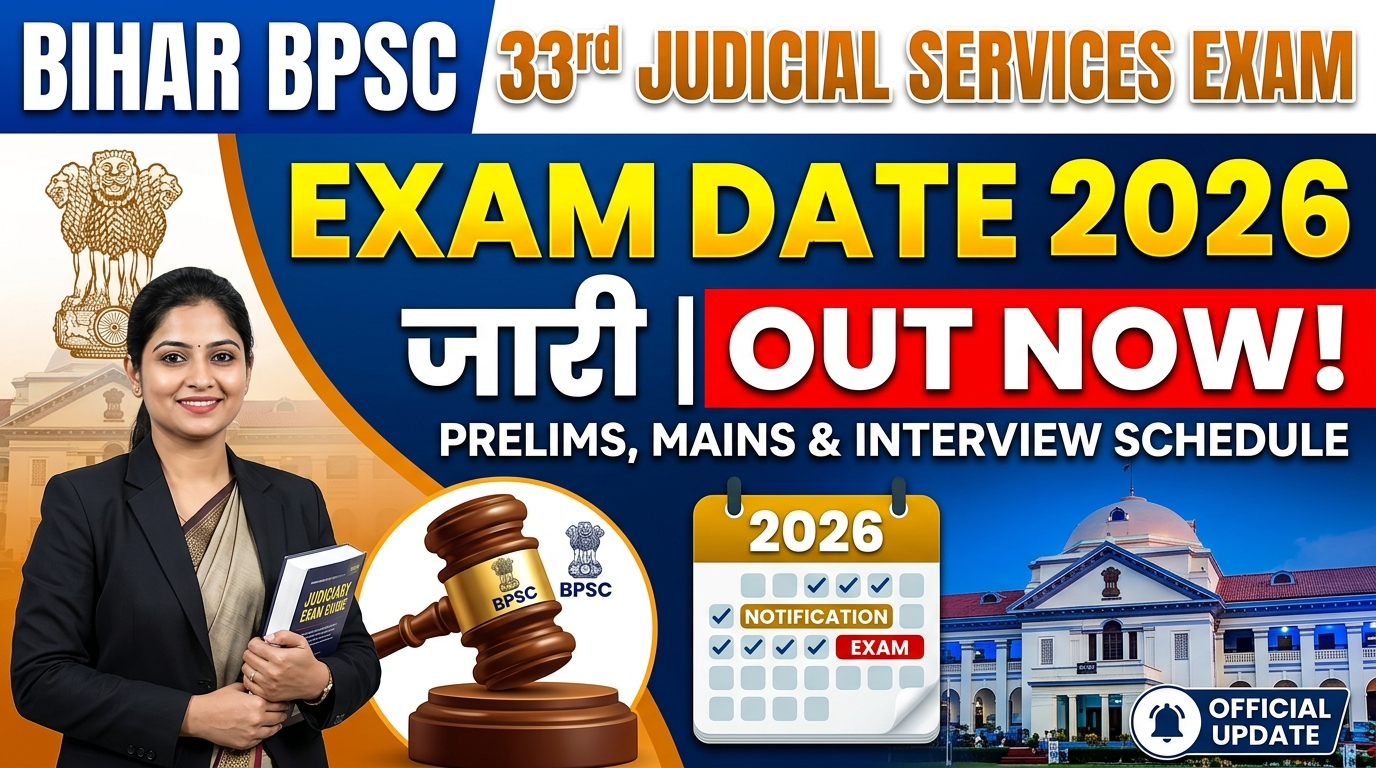 Bihar BPSC 33rd Judicial Services Exam Date 2026 Notice Download, Vacancy Details, and Eligibility Criteria.